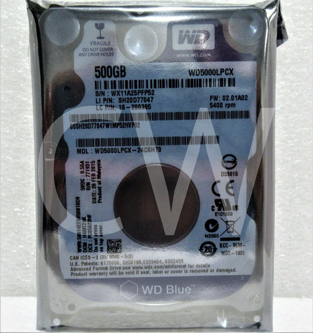 Main image of WD5000LPCX Western Digital BLUE 500GB 5.4K RPM 6Gb/s 2.5" SATA HDD Hard Drive