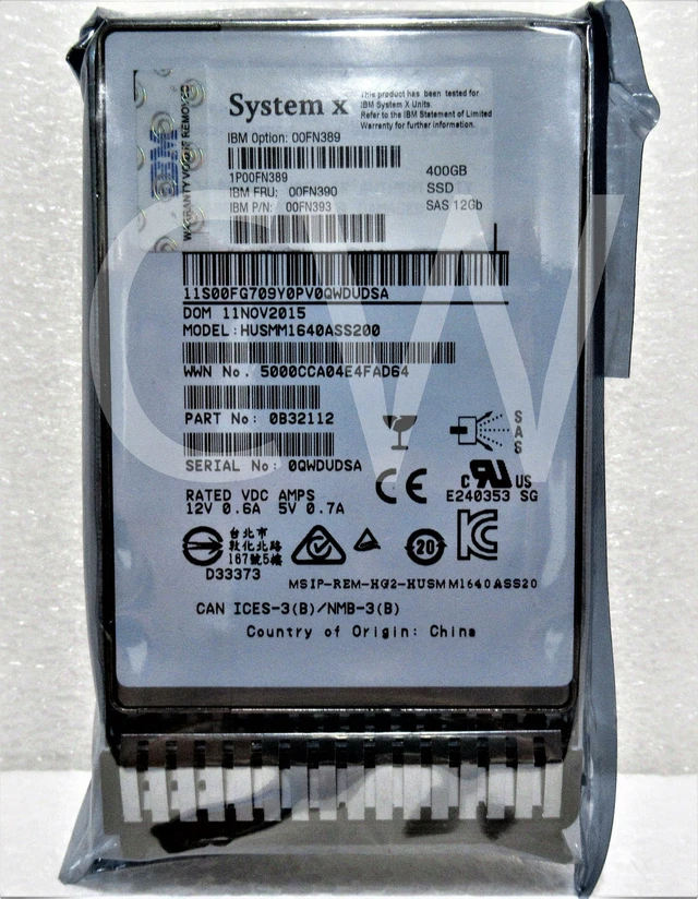 Alt view image 2 of 3 - (NOT FOR HOME PC!) 00FN390 00FN389 00FN393 IBM 400GB MLC 12Gbps Hot Swap 2.5" SAS Solid State Drive