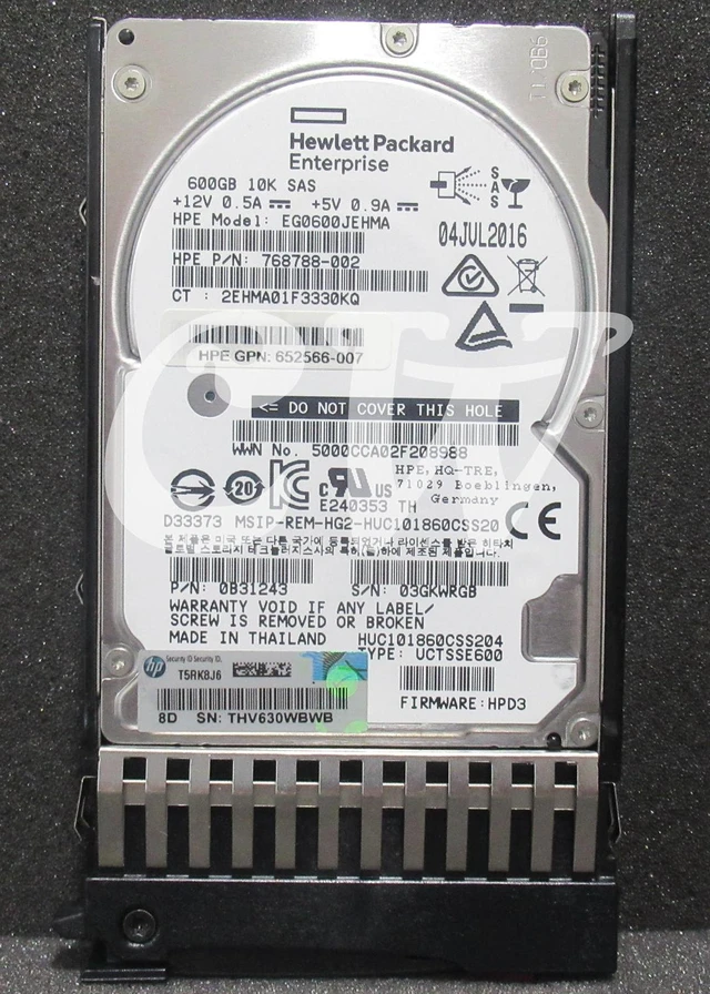 Main image of (NOT FOR HOME PC!) 0-HOURS 787646-001 768788-002 J9F46A HPE 600GB 10K 12G 2.5in SAS Hard Drive