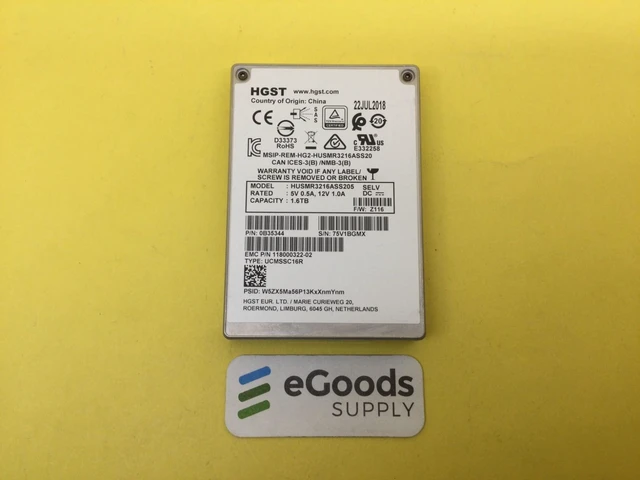 Main image of (NOT FOR HOME PC!) HUSMR3216ASS205 HGST 1.6TB SAS 12Gbps 2.5in SSD EMC 118000322