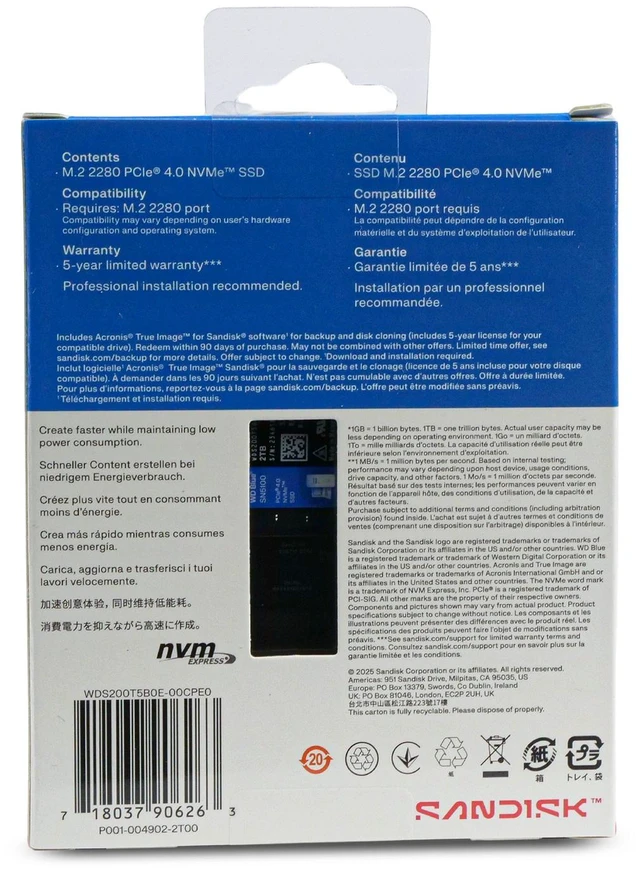 Alt view image 3 of 7 - WD Blue SN5100 2TB WDS200T5B0E PCIe Gen 4.0 x4 8GB/s 3D QLC NVMe M.2 2280 SSD