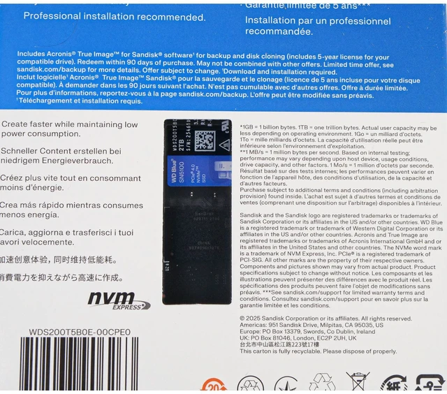 Alt view image 4 of 7 - WD Blue SN5100 2TB WDS200T5B0E PCIe Gen 4.0 x4 8GB/s 3D QLC NVMe M.2 2280 SSD