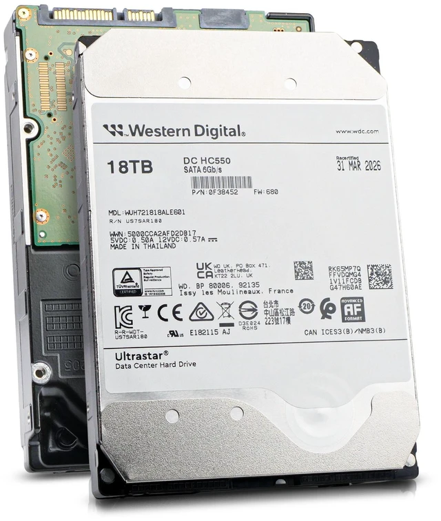 Main image of WD HC550 18TB WUH721818ALE601 0F38452 7.2K RPM SATA 6Gb/s 512e 512MB 3.5" HDD