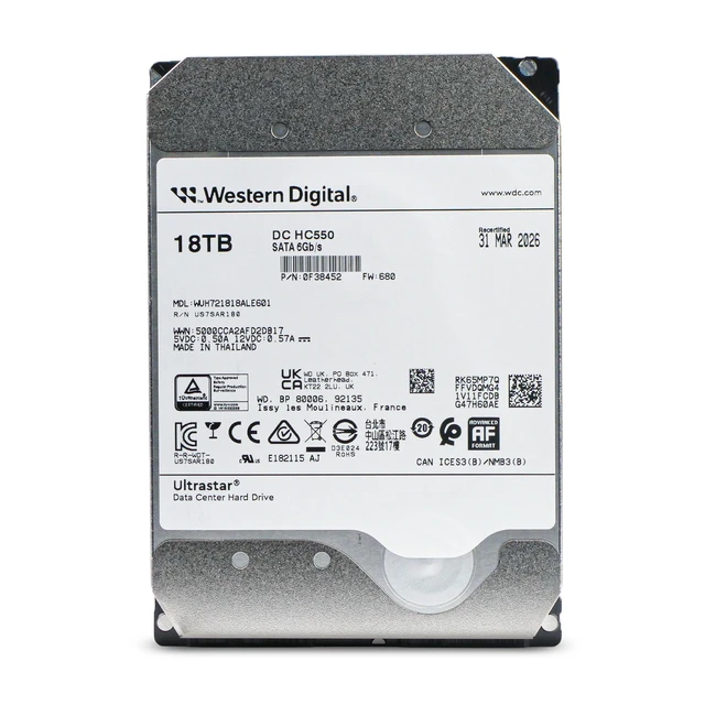 Alt view image 4 of 7 - WD HC550 18TB WUH721818ALE601 0F38452 7.2K RPM SATA 6Gb/s 512e 512MB 3.5" HDD