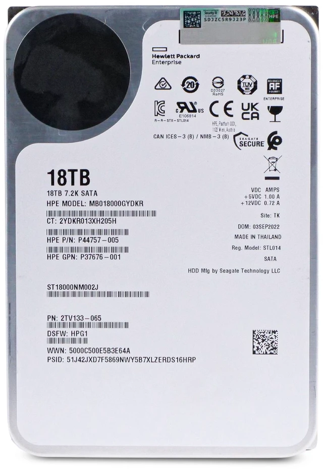 Main image of HP/Seagate Exos X18 18TB ST18000NM002J 7.2K RPM SATA 6Gb/s 512e 3.5" HDD