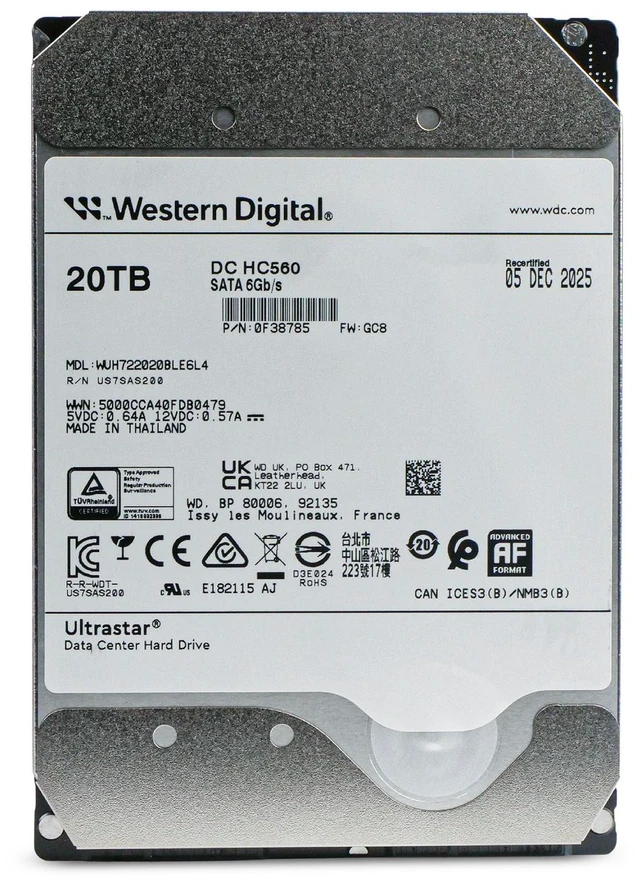 Alt view image 3 of 7 - WD DC HC560 20TB WUH722020BLE6L4 0F38785 7.2K RPM SATA 6Gb/s 512e 3.5" HDD