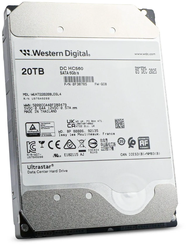 Alt view image 5 of 7 - WD DC HC560 20TB WUH722020BLE6L4 0F38785 7.2K RPM SATA 6Gb/s 512e 3.5" HDD