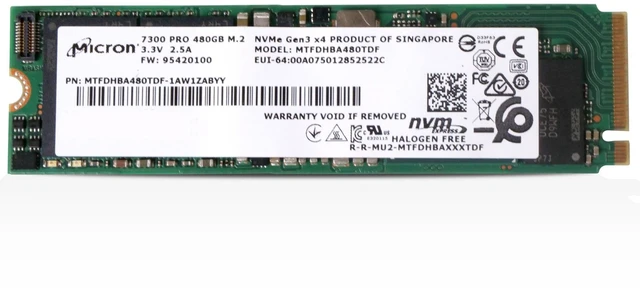 Alt view image 2 of 6 - Micron 7300 PRO 480GB MTFDHBA480TDF PCIe Gen 3 x4 4GB/s 3D TLC NVMe M.2 2280 SSD