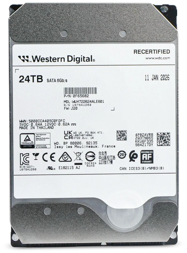 Alt view image 4 of 7 - WD HC590 24TB WUH722624ALE601 0F65682 7.2K RPM SATA 6Gb/s 512e 3.5" Hard Drive