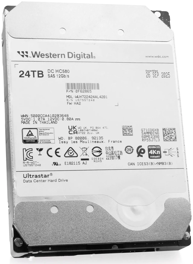 Alt view image 6 of 7 - (NOT FOR HOME PC!) WD DC HC580 24TB WUH722424AL4201 0F62865 7.2K RPM SAS 12Gb/s 4Kn 3.5" HDD