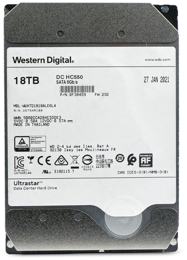 Alt view image 3 of 7 - WD Ultrastar DC HC550 18TB WUH721818ALE6L4 0F38459 7.2K SATA 6Gb/s 3.5" HDD
