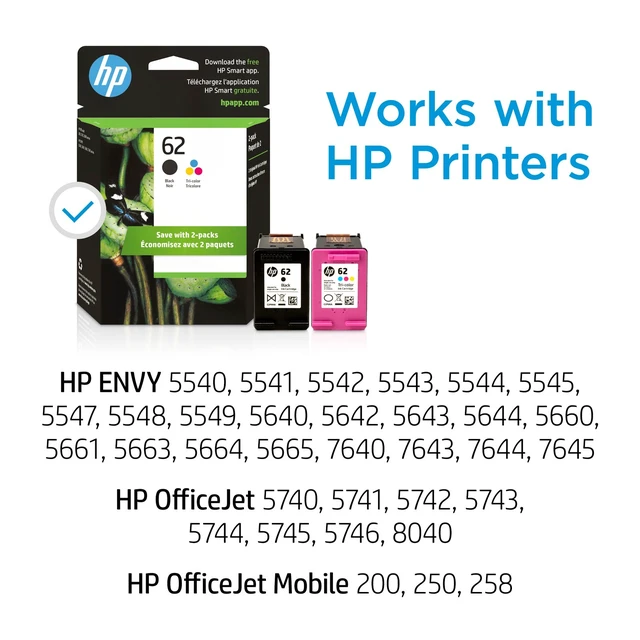 Alt view image 4 of 7 - HP 62 2-pack Black/Tri-color Original Ink Cartridges, N9H64FN#140