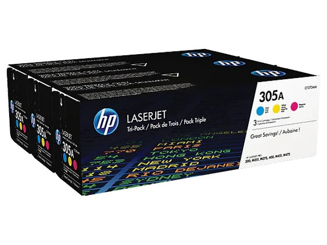 Alt view image 2 of 7 - HP 305A 3-pack Cyan/Magenta/Yellow Original LaserJet Toner Cartridges, Per
