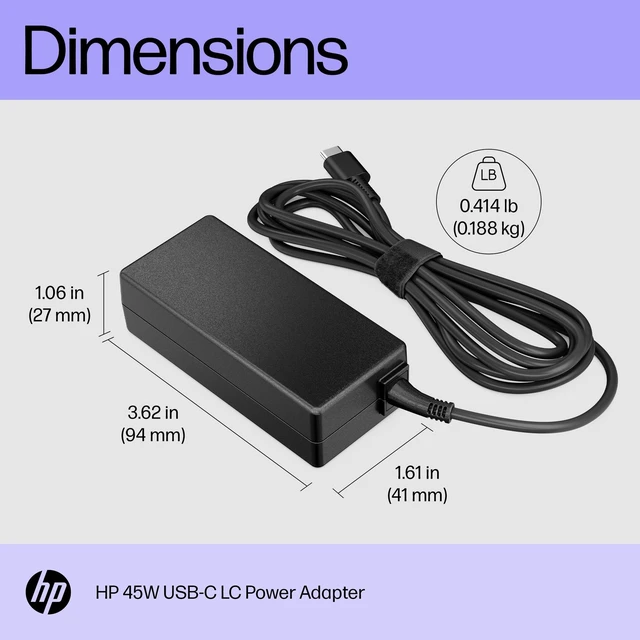 Alt view image 3 of 4 - HP 45W USB-C LC Power Adapter | Compatibility: HP Chromebook PCs with USB-C port