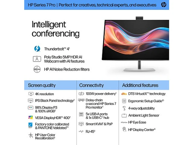Alt view image 5 of 7 - HP Series 7 Pro 27 inch 4K Conferencing Monitor - 727pm 27" 4K UHD (3840 x 2160)