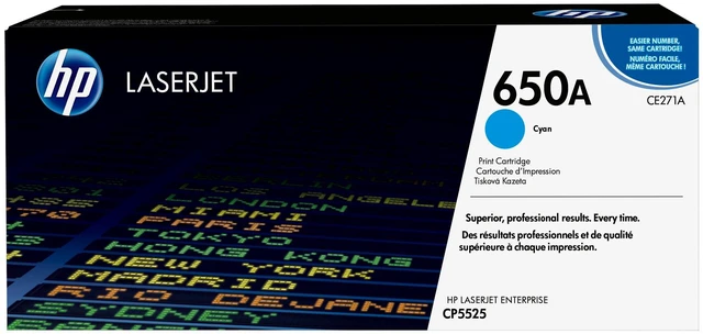 Main image of HP 650A Cyan Original LaserJet Toner Cartridge, ~15,000 pages, CE271A