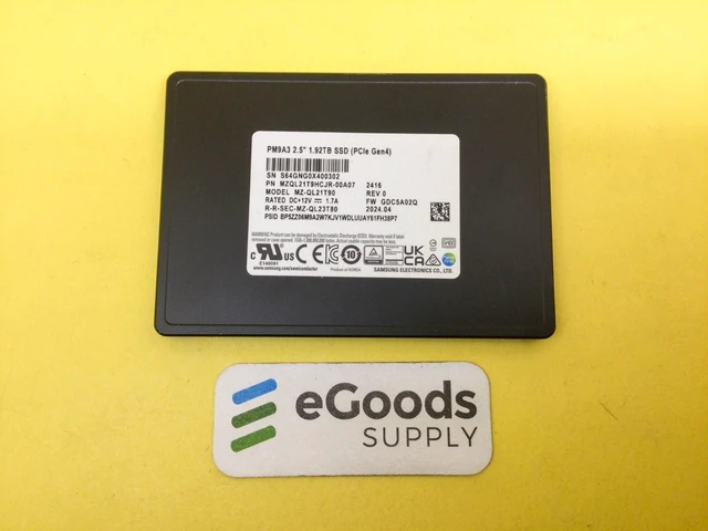 Main image of Samsung PM9A3 1.92TB PCIe Gen4 X4 NVMe 2.5'' U.2 SSD MZ-QL21T90