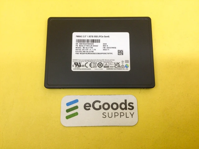 Alt view image 2 of 4 - Samsung PM9A3 1.92TB PCIe Gen4 X4 NVMe 2.5'' U.2 SSD MZ-QL21T90