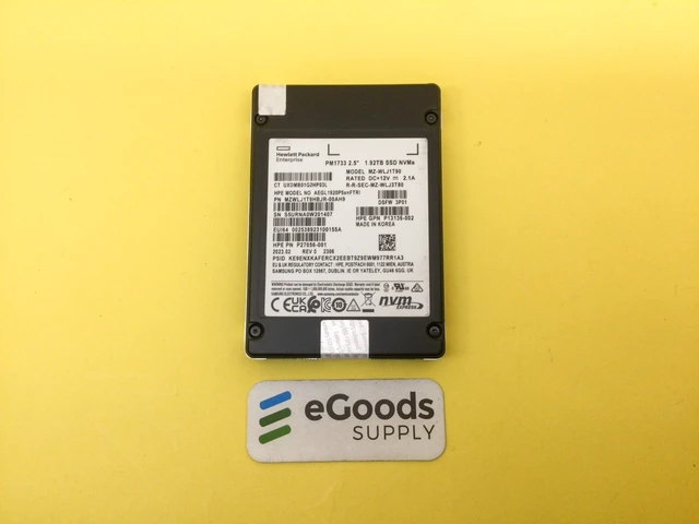 Alt view image 2 of 3 - Samsung PM1733 1.92TB PCIe Gen4 X4 NVMe 2.5 U.2 SSD MZ-WLJ1T90 P13136-002