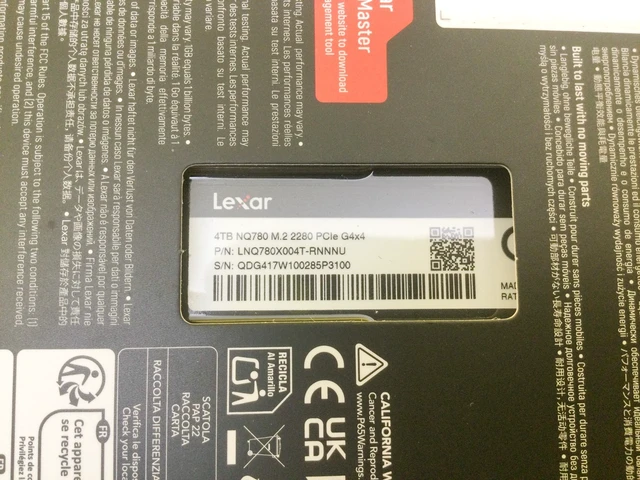 Alt view image 3 of 3 - Lexar Internal SSD 4TB M.2 2280 PCIe Gen 4x4 NVMe SSD LNQ780X004T-RNNNG F/S