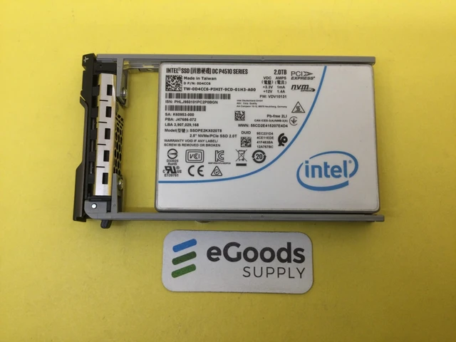 Alt view image 2 of 3 - D4CC6 DELL Intel DC P4510 2TB NVME PCIe Gen3 U.2 2.5in SSD SSDPE2KX020T8