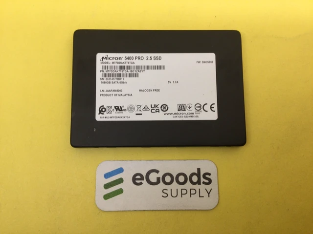 Alt view image 2 of 3 - MTFDDAK7T6TGA MICRON 5400 PRO 7.68TB SATA 6Gb/s 2.5in SSD