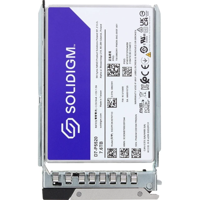 Alt view image 5 of 5 - 86DM1-CD1 Dell Solidigm 7.68TB Enterprise NVMe Gen4 RI TLC SED 2.5 SSD D7-P5520