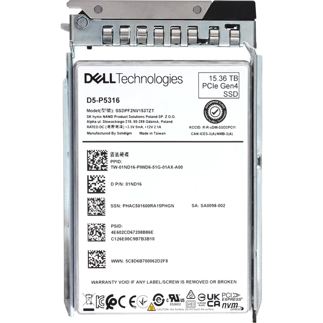 Alt view image 5 of 5 - 1ND16-CD1 Dell 15.36TB Enterprise NVMe Gen4 RI QLC 2.5 SSD D5-P5316