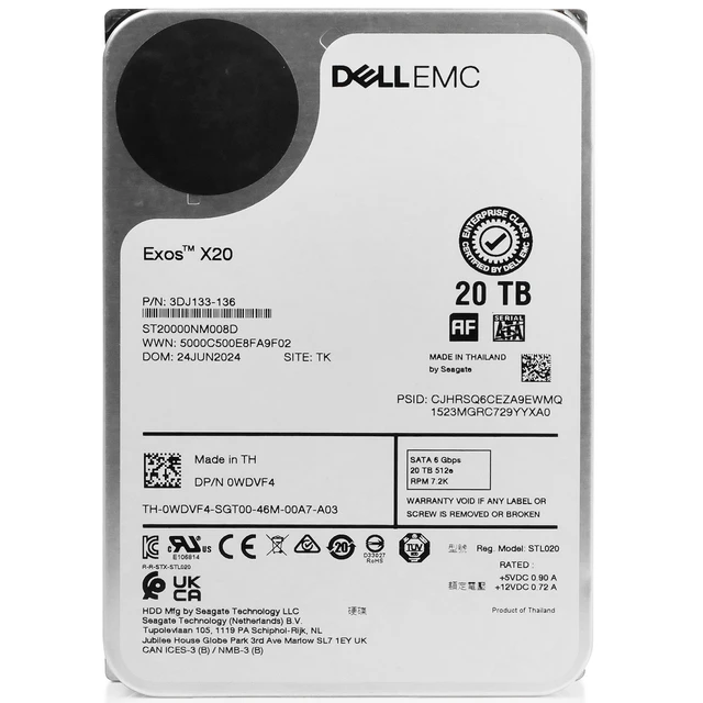 Alt view image 3 of 7 - Dell/Seagate Exos X20 20TB ST20000NM008D 7.2K RPM SATA 6Gb/s 512e 3.5" HDD