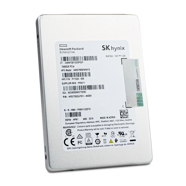 Alt view image 6 of 7 - HP/SK Hynix PE6011 7.68TB HFS7T6GDUFEH PCIe Gen 3.0 x4 4GB/s U.2 NVMe 2.5" SSD