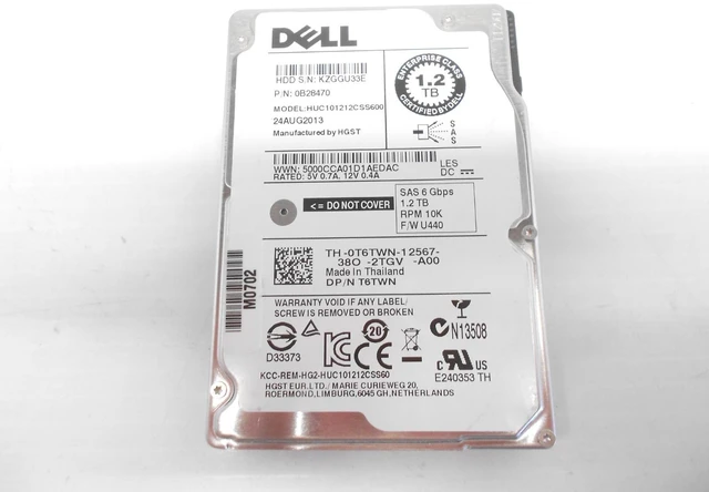 Main image of (NOT FOR HOME PC!) Dell HGST T6TWN 1.2TB 10K 6G SAS 2.5" Server JBOD Hard Drive HUC101212CSS600
