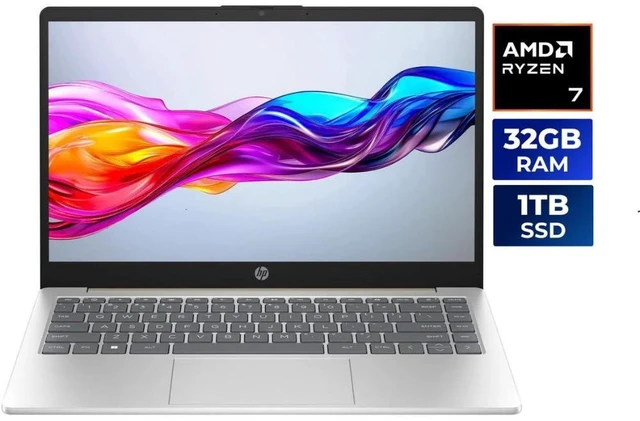 Main image of HP 14-em0085cl 14" AMD Ryzen 7 7730U 2 GHz 32GB DDR4 1TB SSD W11H Laptop, Silver