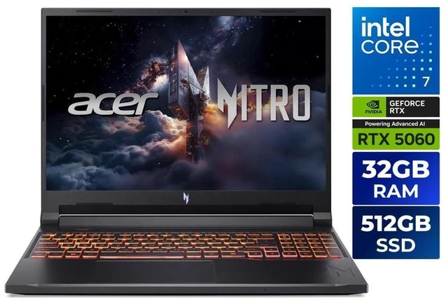 Main image of Acer Nitro V ANV16-72-73C7 16" WUXGA Intel 7 240H 32GB 512GB SSD RTX 5060 W11H
