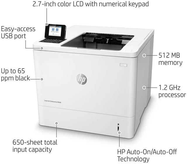 Alt view image 5 of 7 - HP LaserJet Enterprise M608n Laser Printer, Black And White Mobile Print Up to