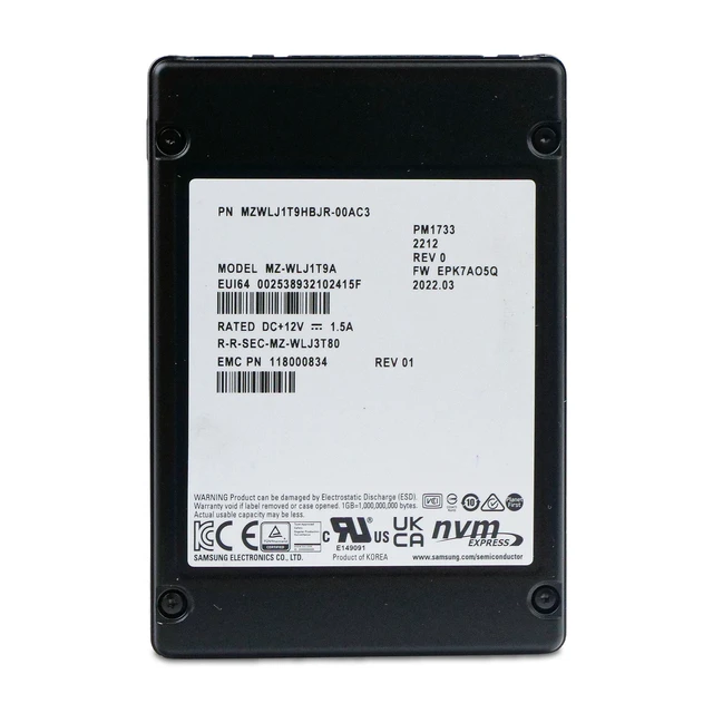 Alt view image 4 of 7 - Samsung PM1733 1.92TB MZWLJ1T9HBJR PCIe Gen4.0 x4 8GB/s 3D TLC U.2 NVMe 2.5" SSD