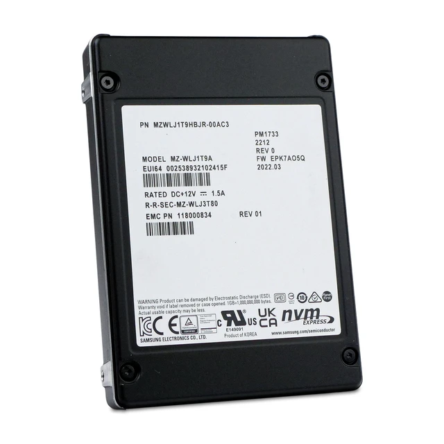 Alt view image 6 of 7 - Samsung PM1733 1.92TB MZWLJ1T9HBJR PCIe Gen4.0 x4 8GB/s 3D TLC U.2 NVMe 2.5" SSD