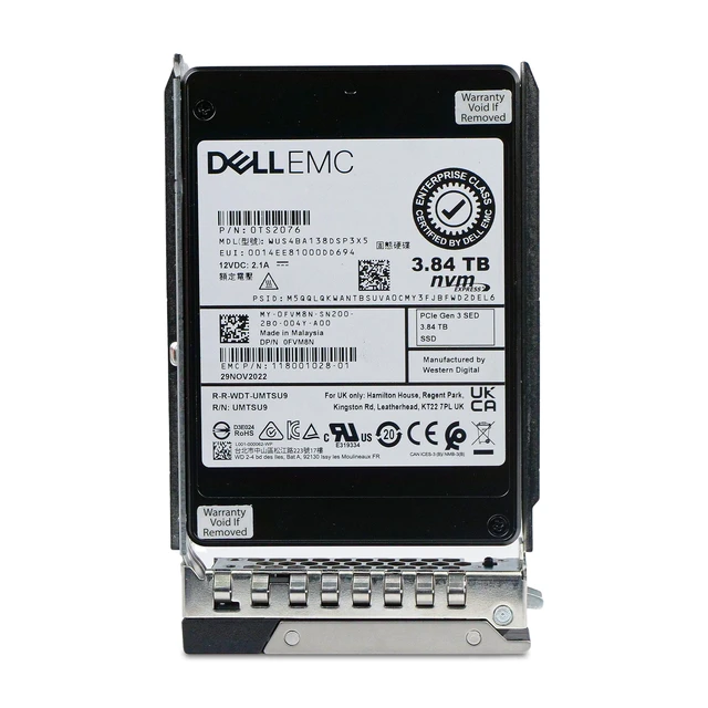 Alt view image 4 of 7 - Dell 3.84TB PCIe Gen 3.1 x4 4GB/s 3D TLC U.2 NVMe 1 DWPD 2.5" SSD 0FVM8N G16