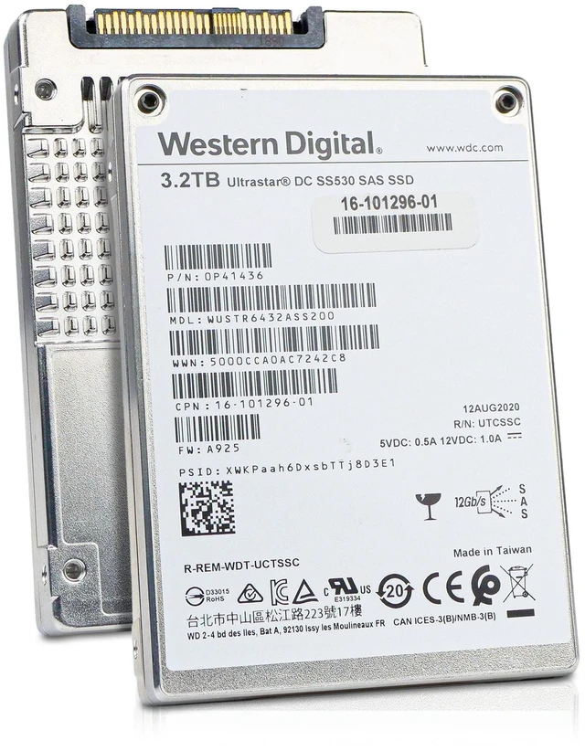 Main image of (NOT FOR HOME PC!) WD DC SS530 3.2TB WUSTR6432ASS200 0P41436 SAS 12Gb/s 3D TLC 3 DWPD 2.5" SSD