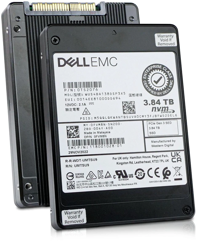 Main image of Dell/WD SN840 3.84TB WUS4BA138DSP3X5 0TS2076 PCIe Gen 3.1 x4 4GB/s U.2 2.5" SSD