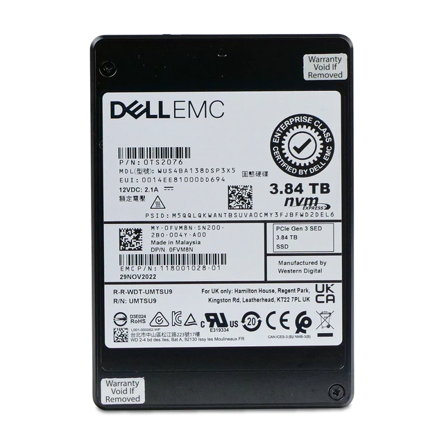 Alt view image 4 of 7 - Dell/WD SN840 3.84TB WUS4BA138DSP3X5 0TS2076 PCIe Gen 3.1 x4 4GB/s U.2 2.5" SSD