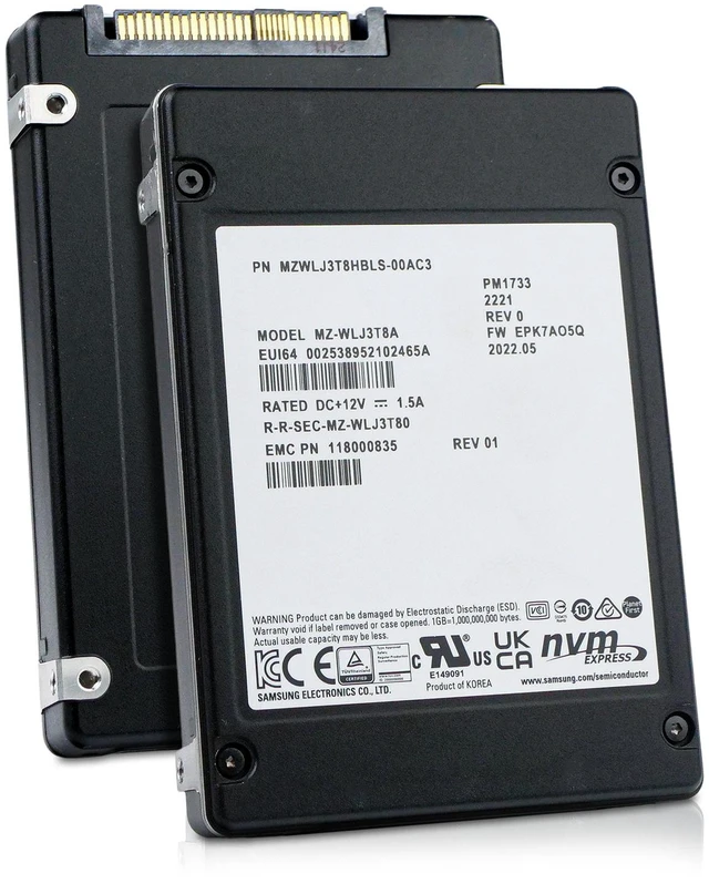 Main image of Samsung PM1733 3.84 MZWLJ3T8HBLS PCIe Gen 4.0 x4 8GB/s 3D TLC U.2 NVMe 2.5" SSD