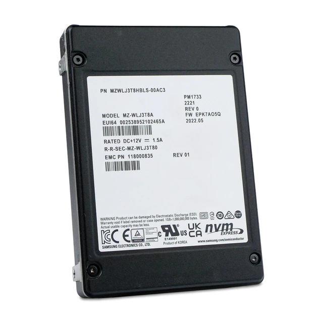 Alt view image 6 of 7 - Samsung PM1733 3.84 MZWLJ3T8HBLS PCIe Gen 4.0 x4 8GB/s 3D TLC U.2 NVMe 2.5" SSD