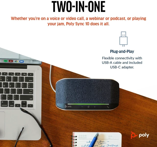 Alt view image 5 of 7 - Poly Sync 10 Speakerphone +USB-A to USB-C Cable