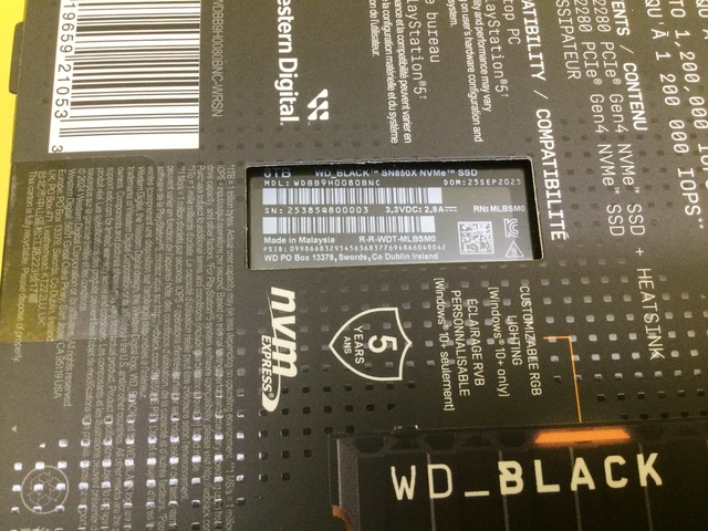 Alt view image 3 of 3 - WD BLACK SN850X 8TB NVMe PCIe Gen4 M.2 2280 Internal SSD WDBB9H0080BNC F/S