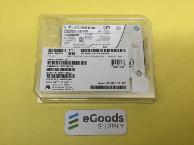 Alt view image 2 of 2 - Intel D3-S4520 Series 1.92TB SATA 6Gbps 2.5in SSD SSDSC2KB019TZ