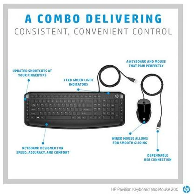 Alt view image 4 of 7 - HP Pavilion Keyboard and Mouse 200,Black,USB 2.0 (9DF28AA#ABL)