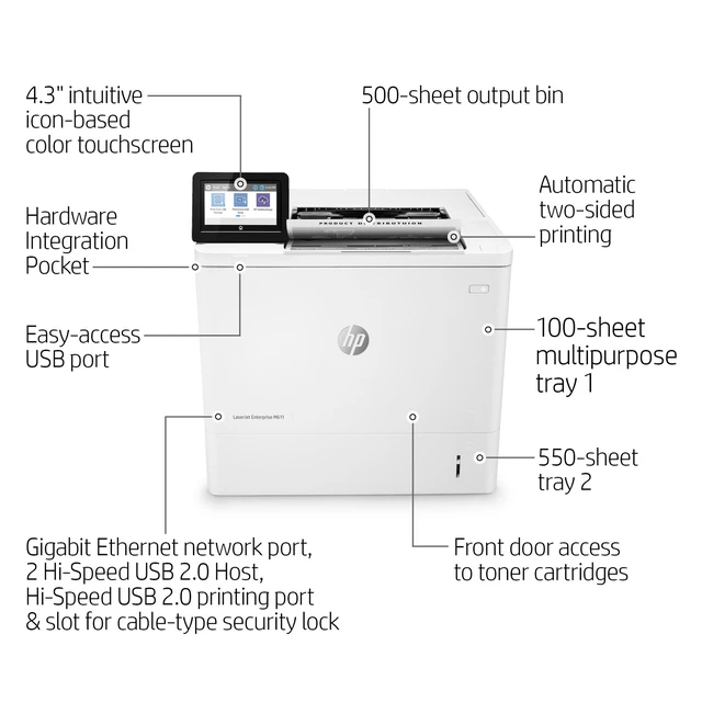 Alt view image 6 of 7 - HP LaserJet Enterprise M611dn Laser Printer, Black And White Mobile Print Up to