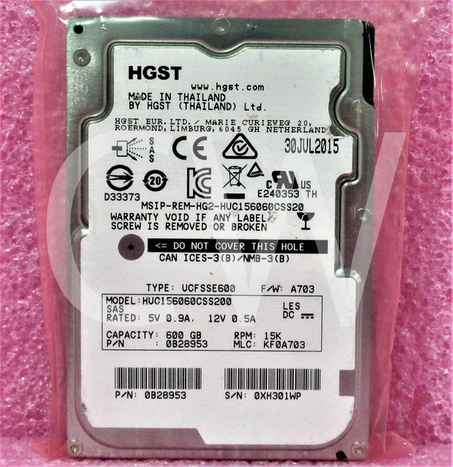 Main image of (NOT FOR HOME PC!) HUC156060CSS200 0B28953 Hitachi 600GB 15000RPM 12Gb/s 2.5" SAS HDD Hard Drive