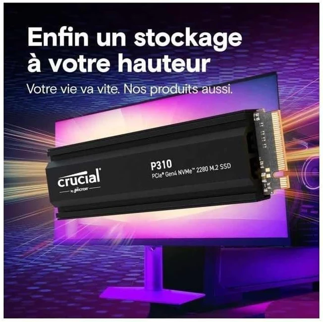 Alt view image 6 of 6 - Crucial P310 1TB PCIe Gen4 NVMe M.2 2280 SSD Heatsink Gaming CT1000P310SSD5-01