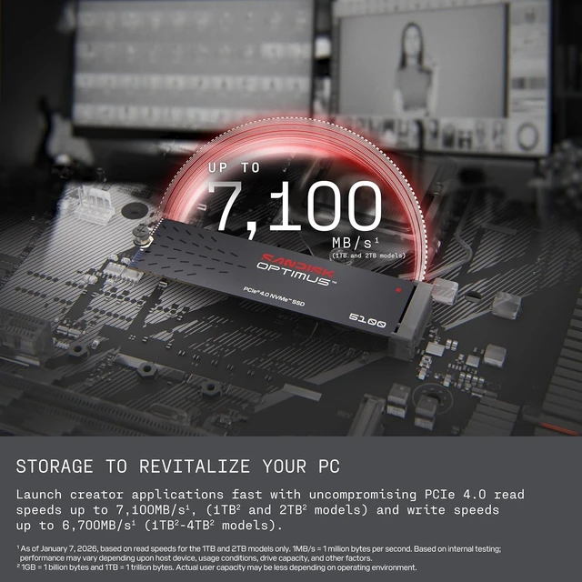Alt view image 4 of 6 - SanDisk Optimus 5100 1TB NVMe SSD, PCIe 4.0, M.2 2280 SDSP51100TAN